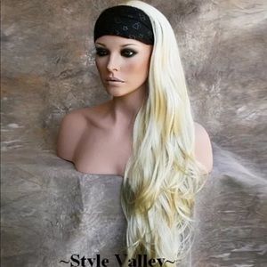 🌟PREMIUM QUALITY,PALE BLONDE,3/4 FALL HALF WIG🌟